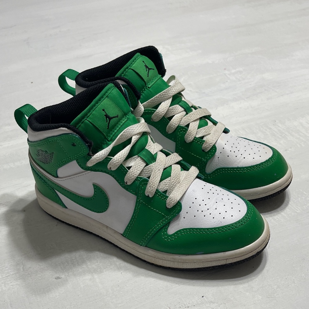 Green and White Air Jordan Sneakers